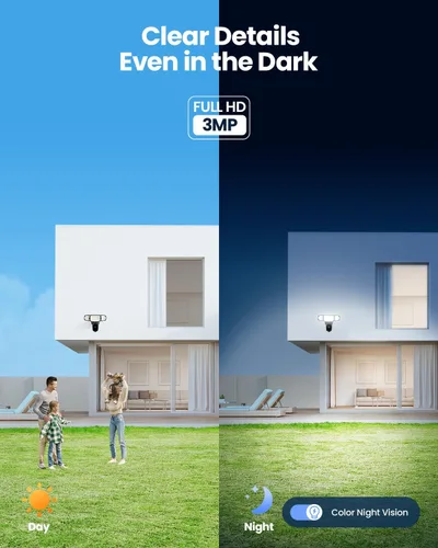 Vista 3 de Olafus Cámara de inundación al aire libre – Cámara de seguridad 2K QHD con luces de inundación activadas por movimiento, zonas de detección