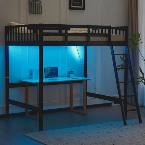 Vista 15 de VINGLI - Cama tipo loft baja de 47'' para junior con escaleras, cama de madera tamaño individual para adultos, niños y adolescentes jóvenes, sin