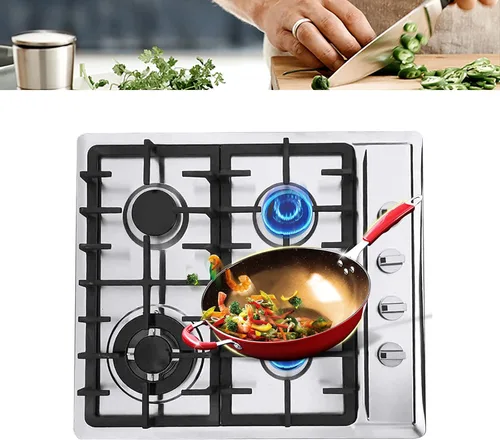 Vista 2 de Estufa de gas incorporada, 23 pulgadas, 4 quemadores, cocina de gas en acero inoxidable, encendido eléctrico para gas natural
