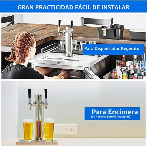 Vista 6 de MRbrew Torre de cerveza de doble grifo, torre Kegerator SS de 3 pulgadas y grifo de cierre automático de núcleo inoxidable, torre de barril