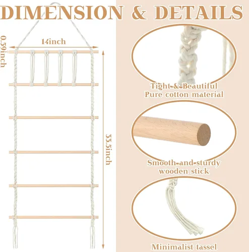 Vista 2 de Geetery Organizador de pinza de pelo de macramé, soporte bohemio para colgar y almacenamiento para mujer, organizador grande para diadema