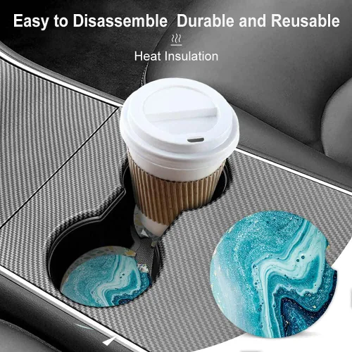 Vista 3 de Posavasos de automóvil para portavasos de automóvil, paquete de 2 posavasos de cerámica absorbente para bebidas, bonitos accesorios de automóvil