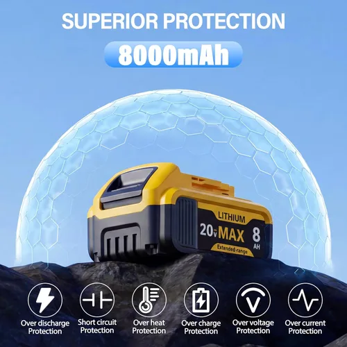 Vista 3 de POODIE Reemplazo actualizado de 8.0 Ah para batería Dewalt 20V Max compatible con DCB200 DCB203 DCB206 DCB207