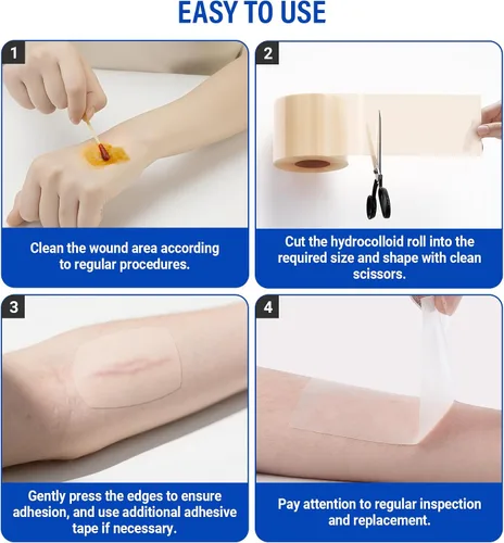 Vista 5 de MasterMo Rollo hidrocoloide para el cuidado de heridas, vendas hidrocoloides extra grandes de grado médico de 2 pulgadas x 16 pies con autoadhesivo