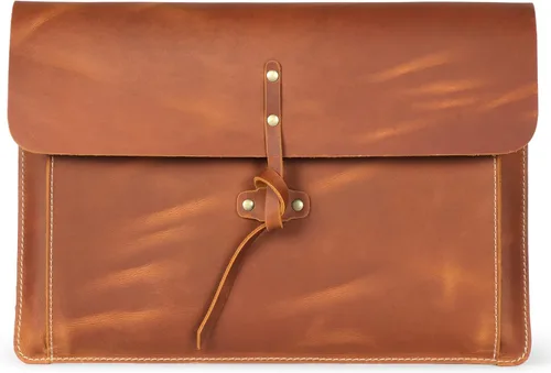 Vista 10 de Londo Funda de cuero de grano real para MacBook Pro y MacBook Air, bolsillo frontal y cierre de solapa, 14 pulgadas - 13 pulgadas
