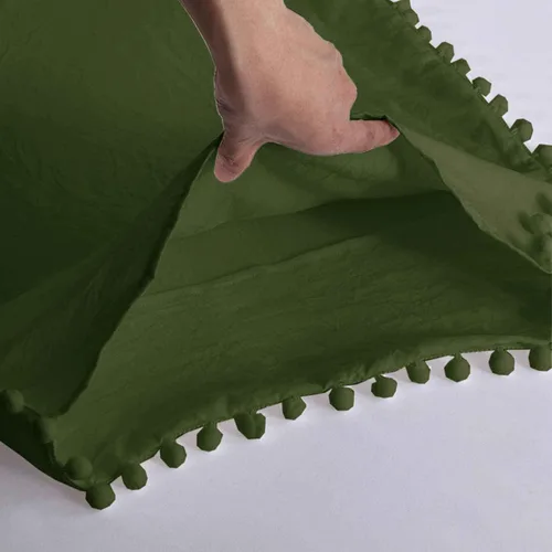 Vista 4 de Juego de 2 fundas de almohada de tamaño estándar verde oliva oscuro, 20 x 26 pulgadas Pompón verde oscuro