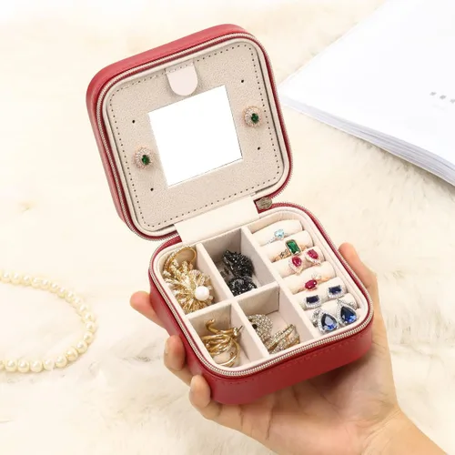 Vista 3 de TRODANCE Estuche de viaje para joyas con espejo, pequeño organizador de joyas de viaje, caja de joyería portátil, mini organizador de viaje, caja