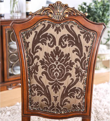 Vista 9 de Furniture of America Eleanora - Silla auxiliar de comedor de madera en color cereza marrón (juego de 2)