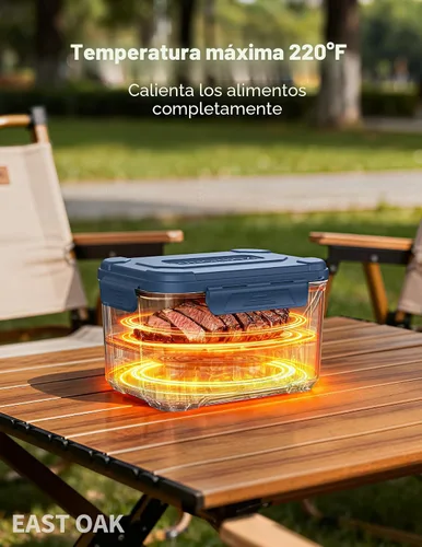 Vista 7 de EAST OAK Caja de almuerzo eléctrica inalámbrica para adultos, caja de almuerzo autocalentable recargable de 5.5 tazas - Calentamiento automático