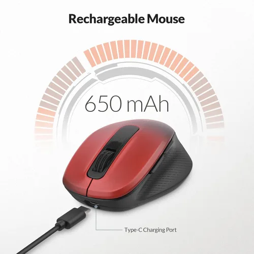 Vista 8 de Rii Mouse inalámbrico recargable, 2.4 GHz con receptor USB, 1000/1200/1600 DPI, agarres ergonómicos, teclas silenciosas, mouse inalámbrico