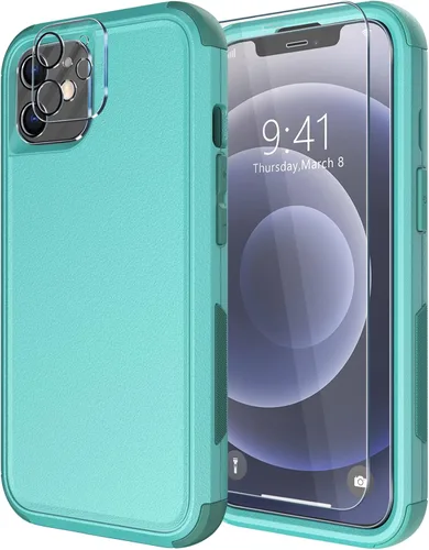 Vista 15 de Diverbox - Funda para iPhone 12 a prueba de golpes y caídas, protector de pantalla de vidrio templado, funda protectora de alta resistencia
