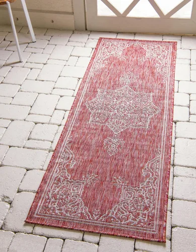 Vista 40 de Unique Loom Alfombra de la colección tradicional para exteriores, antigua (4 pies 1 pulgada, redonda, verde azulado/gris)