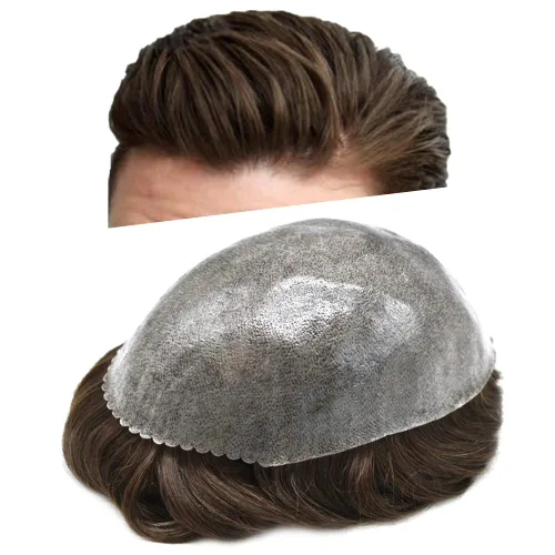 Vista 344 de Toupee para hombre 100% cabello humano real tupé para hombres 0.004 in piel de poliuretano para hombre, sistema de reemplazo de piezas de pelo