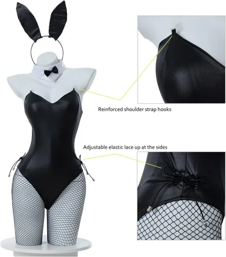 Vista 4 de CR ROLECOS Disfraz de conejito para mujer, traje de una pieza para cosplay de Senpai