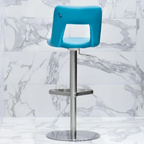 Vista 4 de ZURI Furniture Teal Jazz Taburete de bar de altura ajustable con base plana redonda