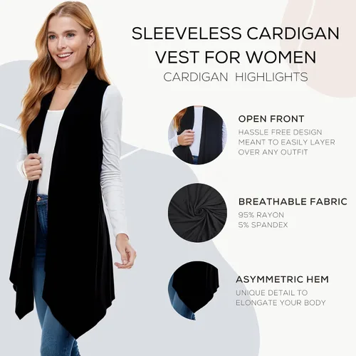 Vista 4 de Azules Sleeveless Cardigan for Women, Soft Lightweight Duster Open Front Sleeveless Long Cardigan Vest