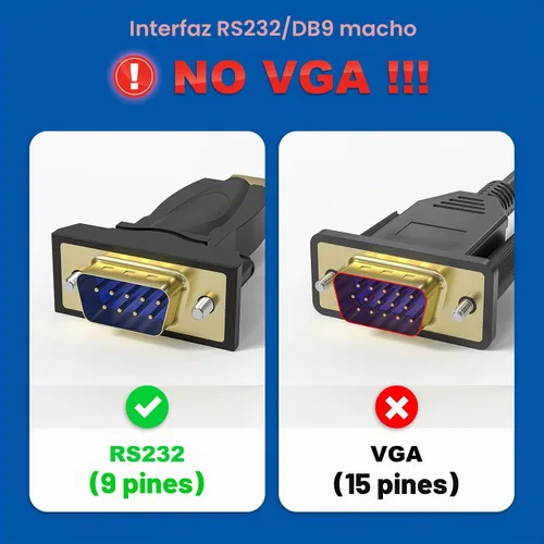 Vista 2 de Adaptador USB a RS232 con chipset FTDI, USB a RS232 macho DB9 convertidor serie para caja registradora, módem, escáner, maquinaria industrial, CNC