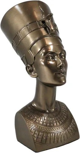 Vista 9 de Ebros Gift Estatua de busto de retrato solemne nefertiti de reina egipcia clásica bronceada, 7 pulgadas de alto, hermosa escultura de figura real