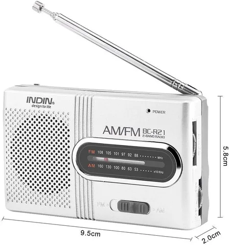 Vista 2 de Receptor de radio AM/FM portátil, radio AM FM de bolsillo con antena telescópica altavoz integrado y conector para auriculares para viajes al aire