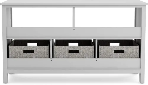 Vista 6 de Martha Stewart Estantería baja para niños (gris) - Organizador de almacenamiento de madera de 24 pulgadas con cubos de tela para sala
