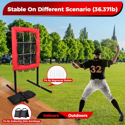 Vista 7 de Heavy Duty 9 Hole Pitching Net with Strike Zone,9 Pocket Pitching Target Net of 4 Adjustable Heights (36-53in),Softball Pitching Net Fix by 8xspikes