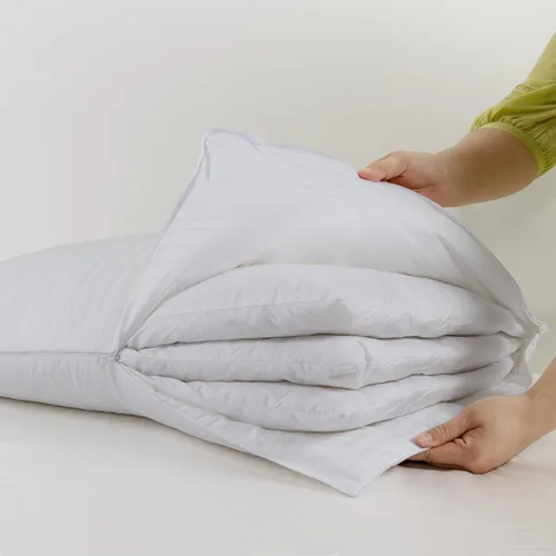 Vista 3 de Almohada de capa ajustable para dormir, almohada de plumas de ganso premium con funda de cremallera 100% algodón, tamaño Queen (rayas aleatorias)