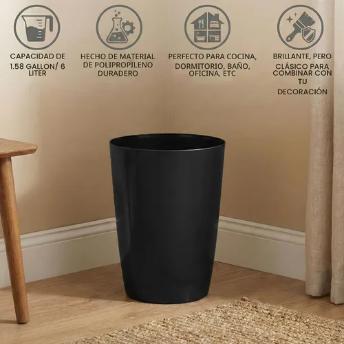 Vista 4 de Mini cesta de basura, cubo de basura de plástico pequeño y duradero, 1.6 Negro
