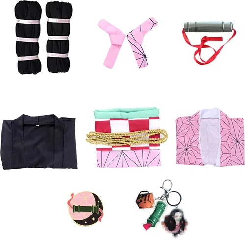 Vista 4 de Antsparty Nezuko Cosplay Costume for Kids Adult Anime Tanjiro Kimono Halloween Shinobu Zenitsu Cosplay Party