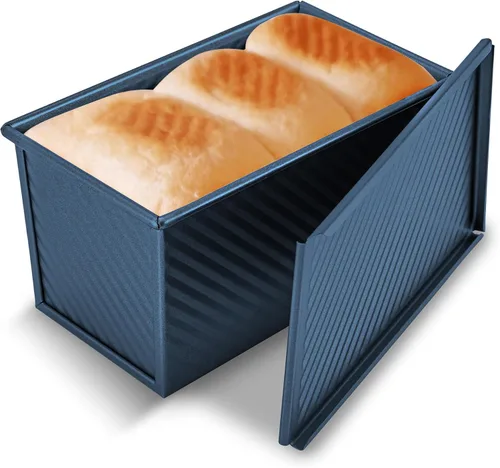 Vista 11 de KITESSENSU Molde para pan Pullman de acero al carbono con tapa, capacidad de masa de 1 libra, negro, antiadherente, pan y tostadas