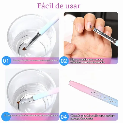 Vista 4 de Juego de 5 pinceles de limpieza de esmalte de uñas, cepillo removedor de esmalte de uñas con cepillo delineador de uñas, cepillo profesional para 3