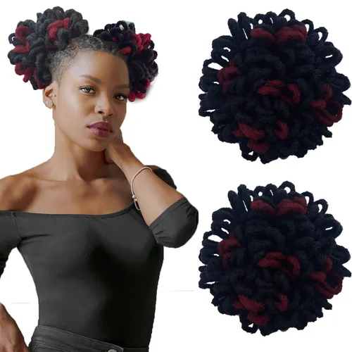 Vista 28 de Abellee 2 moños de Loc para mujeres negras, 8 pulgadas, moño de pétalos de Loc, Afro, cola de caballo alta, cordón de coleta, extensiones de cabello