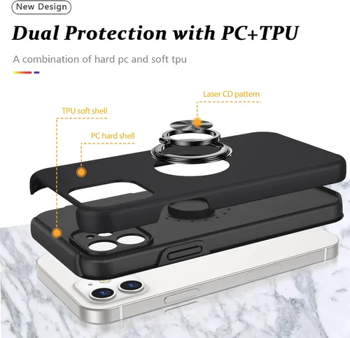 Vista 4 de Funda a prueba de golpes para iPhone 11 de 6.1 pulgadas, [cubierta de cámara integrada] funda de teléfono de grado militar con anillo de metal Negro
