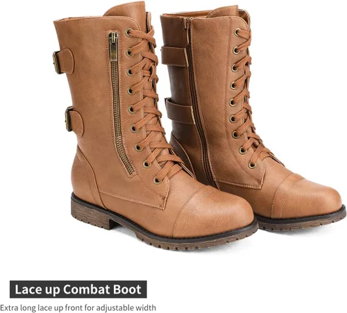 Vista 4 de DREAM PAIRS Women's Combat Boots, Mid Calf Built-in Wallet Pocket Lace up Military Ankle Booties