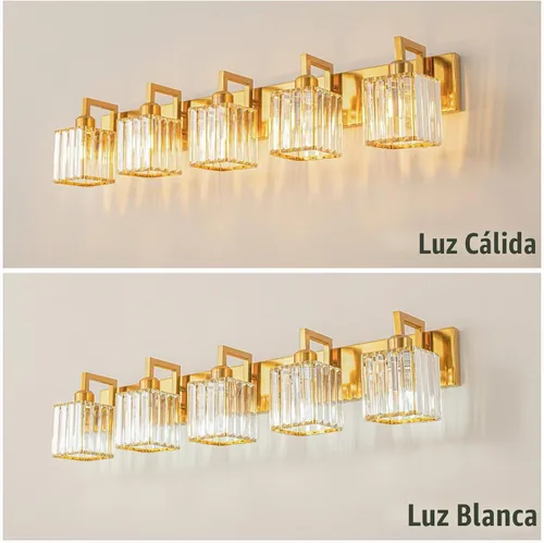 Vista 3 de Moderna lámpara de cristal para pared/tocador de baño, de 5 luces, color cromo Oro torcido