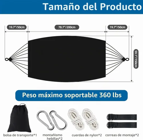 Vista 2 de Hamaca doble de estilo brasileño con flecos, hamaca de patio para 2 personas para patio trasero e interior, tela suave y transpirable, fácil