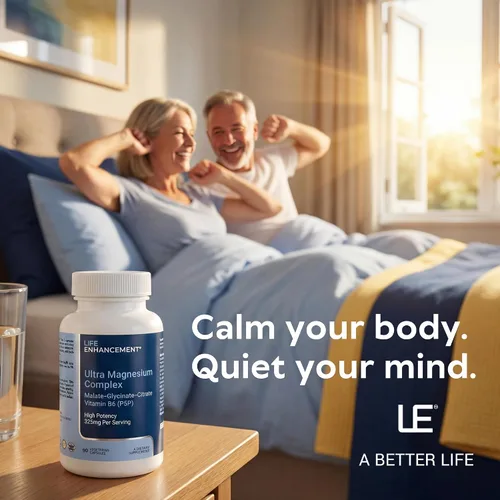Vista 2 de Life Enhancement Complejo de magnesio ultra triple – 325 mg – con B6, glicinato, malato y citrato – Suplemento de magnesio mejora el sueño