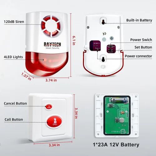 Vista 9 de Daytech Kit de alarma estroboscópica de emergencia a distancia, impermeable, para exteriores, sistema de advertencia de pánico fuerte