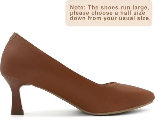 Vista 4 de ALLURENANA Zapatos de tacón bajo para mujer, puntera puntiaguda, gruesos, cómodos, sin cordones, tacón de bloque, puntera cerrada, zapatos de vestir