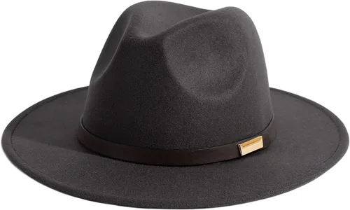 Vista 64 de Sombreros Fedora para hombre, sombrero Panamá de ala ancha con cinturón clásico Unisex Felt Fedora, Adjustable Fit, Breathable Sweatband, All-Day