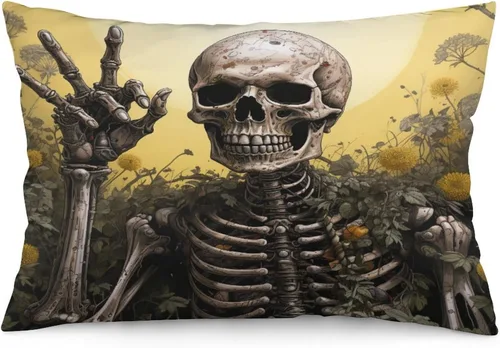 Vista 22 de Funda de almohada divertida de calavera de Halloween de 12 x 20 pulgadas, funda de almohada rústica de Halloween con cremallera oculta, suave