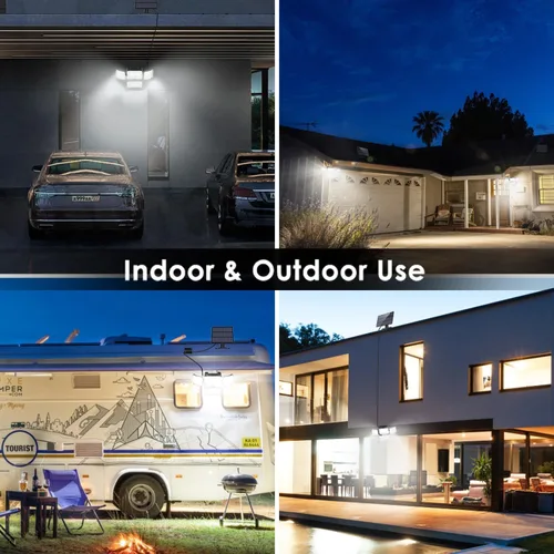 Vista 8 de CLAONER Luces solares para exteriores, sensor de movimiento, 3500 lm, 288 luces LED de seguridad con control remoto, IP67, impermeable, 4 cabezales
