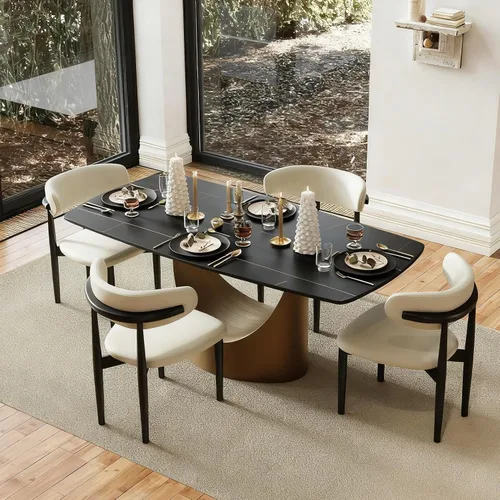 Vista 20 de POVISON Hobart - Mesa de comedor moderna de 71 pulgadas para 6, mesa de comedor negra de piedra sinterizada con pedestal de acero al carbono
