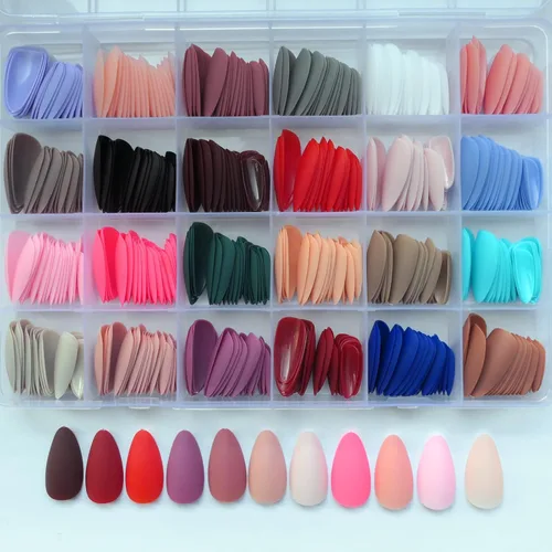 Vista 6 de LoveOurHome 576 uñas postizas de almendra, medianas, uñas postizas cortas de aguja acrílicas, uñas postizas de almendra, cobertura completa, uñas
