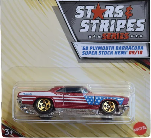Vista 2 de Hot Wheels Estrellas & Stripes Series '68 Plymouth Barracuda Super Stock Hemi 9/10, rojo