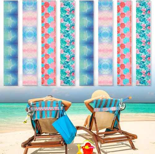 Vista 11 de Boao 4 paquetes de bandas de toalla para silla de playa, esenciales para piscina y crucero, elásticas y resistentes al viento, clips para toallas