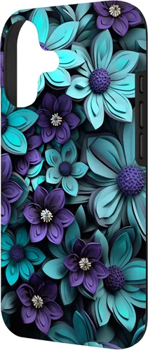 Vista 2 de Purple Flowers Teal Blue Floral Cute Botanical Garden Print Case for iPhone 17