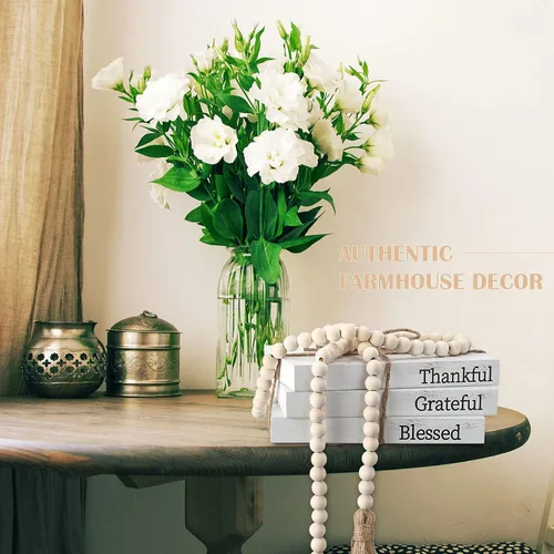Vista 8 de Jetec 3 libros decorativos blancos de imitación de decoración de granja con guirnalda de cuentas de madera de 58 pulgadas para sala de estar, mesa