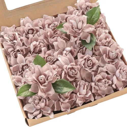Vista 6 de Floroom - Flores artificiales de gardenia de 2.7" 25 unidades de aspecto real color rubor con tallos para manualidades, ramos de boda, centros