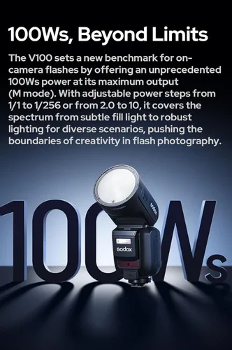 Vista 18 de GODOX V100 C Godox Flash para Canon - Flash TTL de 100Ws para cámaras Canon EOS, control de pantalla táctil, 400 destellos de potencia completa
