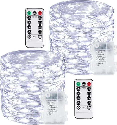 Vista 18 de Serie de luces LED RGB parpadeantes que cambian de color, funciona con pilas, para decoración de interiores y exteriores, con temporizador y control
